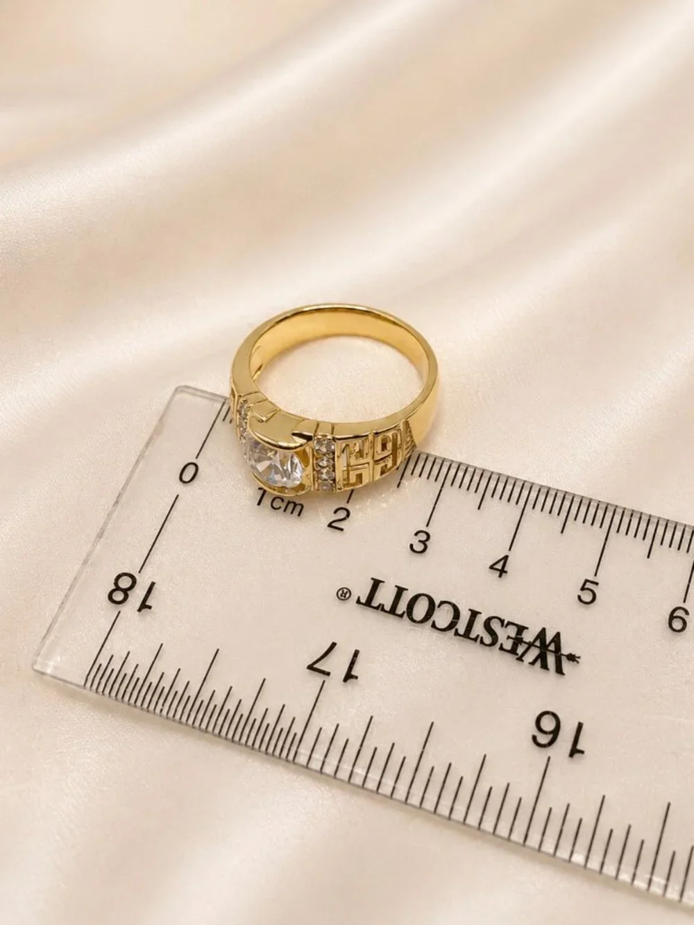 Men's 14K Gold Plated Greek Key Ring -  Iced CZ Statement Band - Brand New!